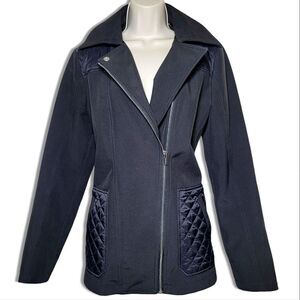 Kenneth Cole New York Black Quilted Pocket Tailored Outdoor Jacket Coat